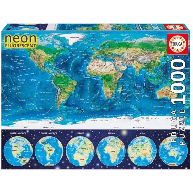 Educa  1000  - World map, - Neon puzzle